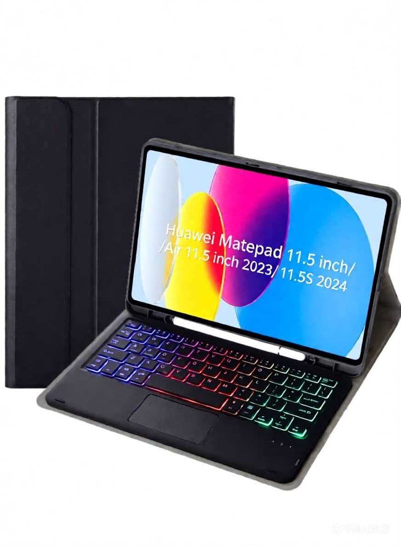 حافظة لوحة مفاتيح تعمل باللمس متوافقة مع Huawei Matepad 11.5 بوصة / Air 11.5 بوصة 2023 / Matepad 11.5S 2024، غطاء لوحة مفاتيح لاسلكية قابلة للإزالة بإضاءة خلفية ملونة - Image 1